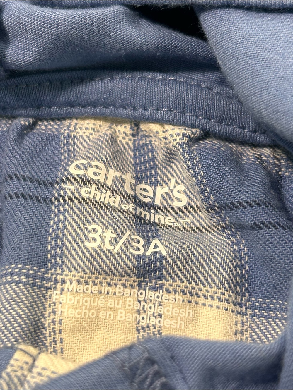 Carters Blue Plaid Hooded Long Sleeve 3T Shirt - Picture 4 of 4